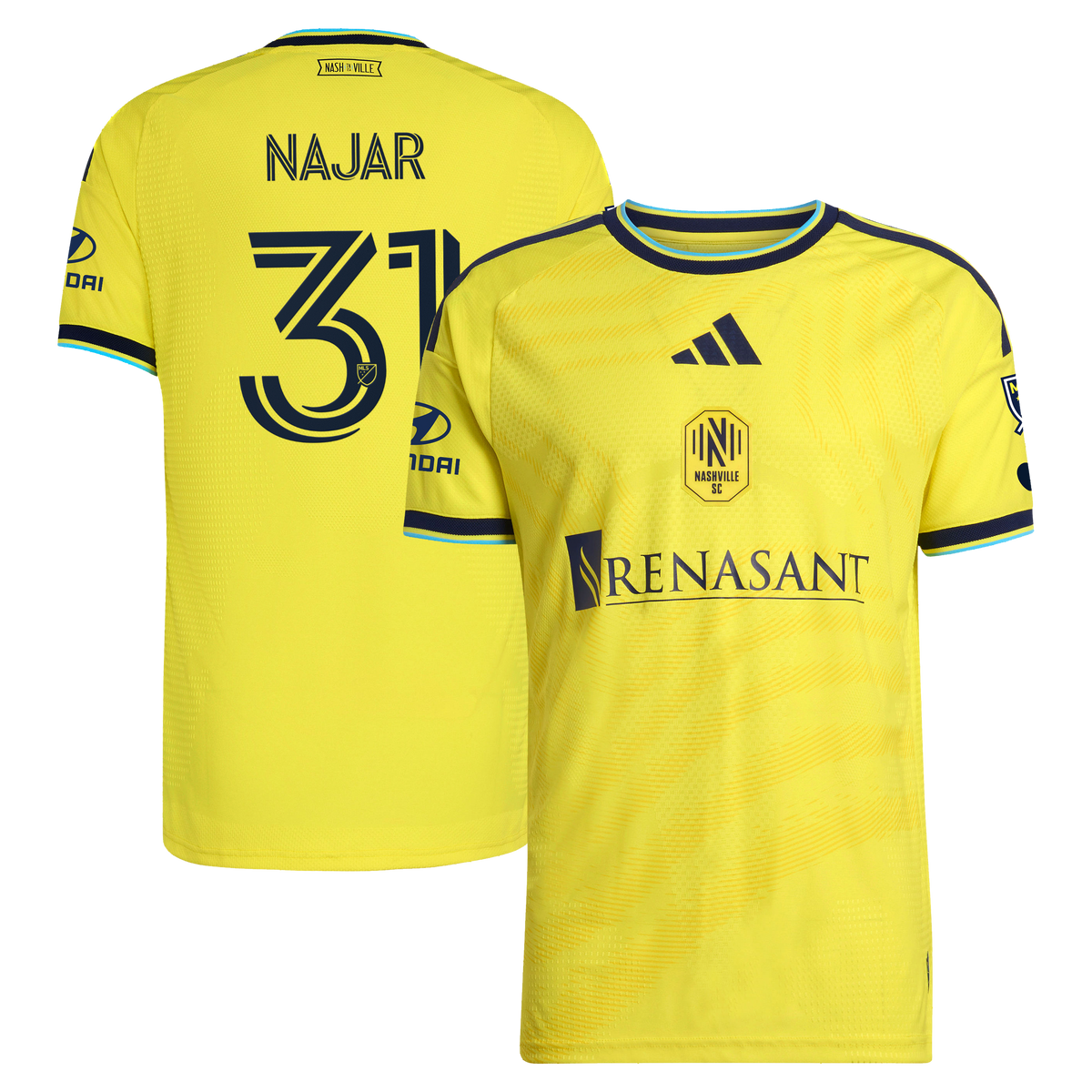 Men's Nashville SC Andy Najar Yellow 2026 The Reverb Kit On-Field Authentic Patch Jersey