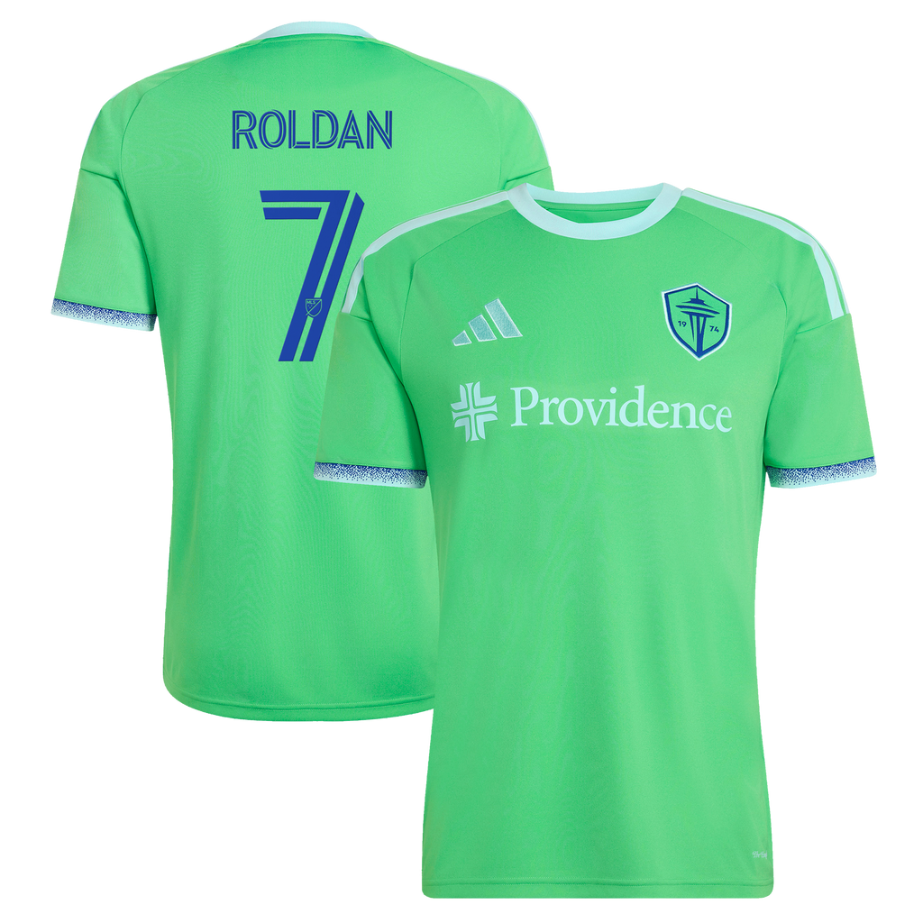 Men's Seattle Sounders FC Cristian Roldan Rave Green 2026 The Evergreen State Kit Replica Jersey