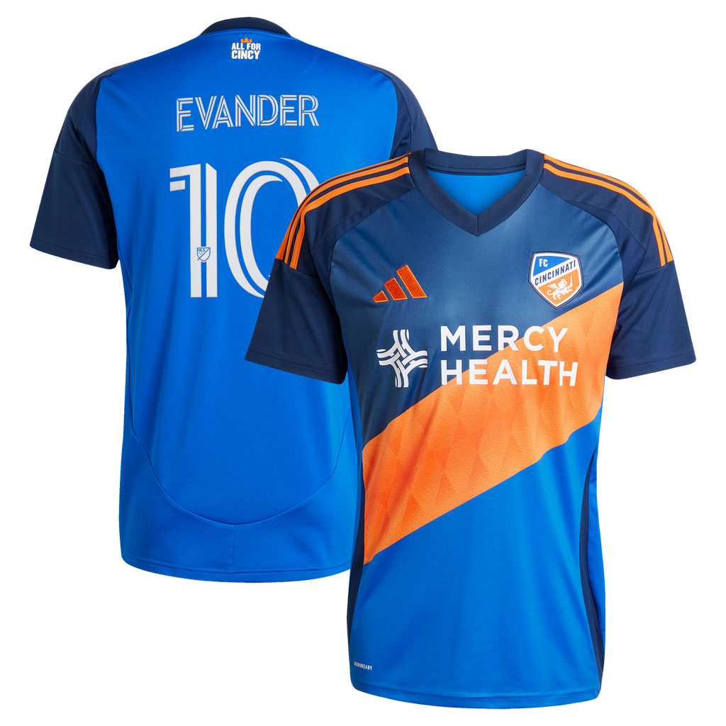 Men's FC Cincinnati Evander da Silva Ferreira Blue 2025 Orange and Blue Legacy Kit Replica Jersey
