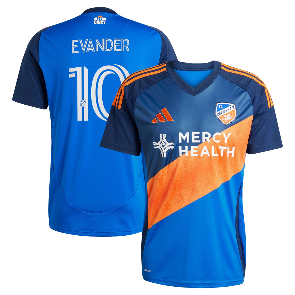 Men's FC Cincinnati Evander da Silva Ferreira Blue 2025 Orange and Blue Legacy Kit Replica Jersey