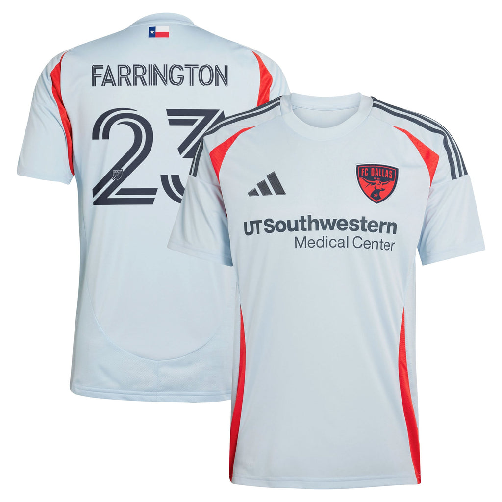 Men's FC Dallas Logan Farrington Light Blue 2025 The Inferno Kit Replica Player Jersey