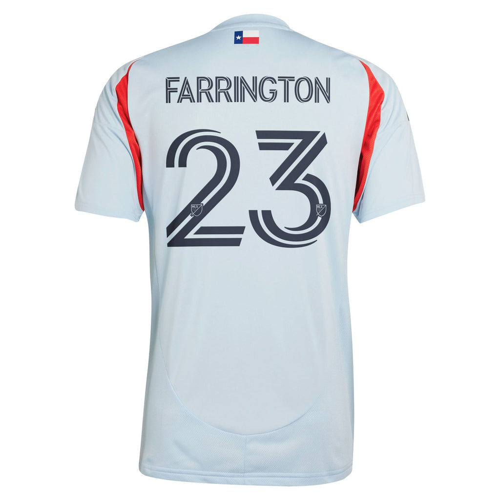 Men's FC Dallas Logan Farrington Light Blue 2025 The Inferno Kit Replica Player Jersey