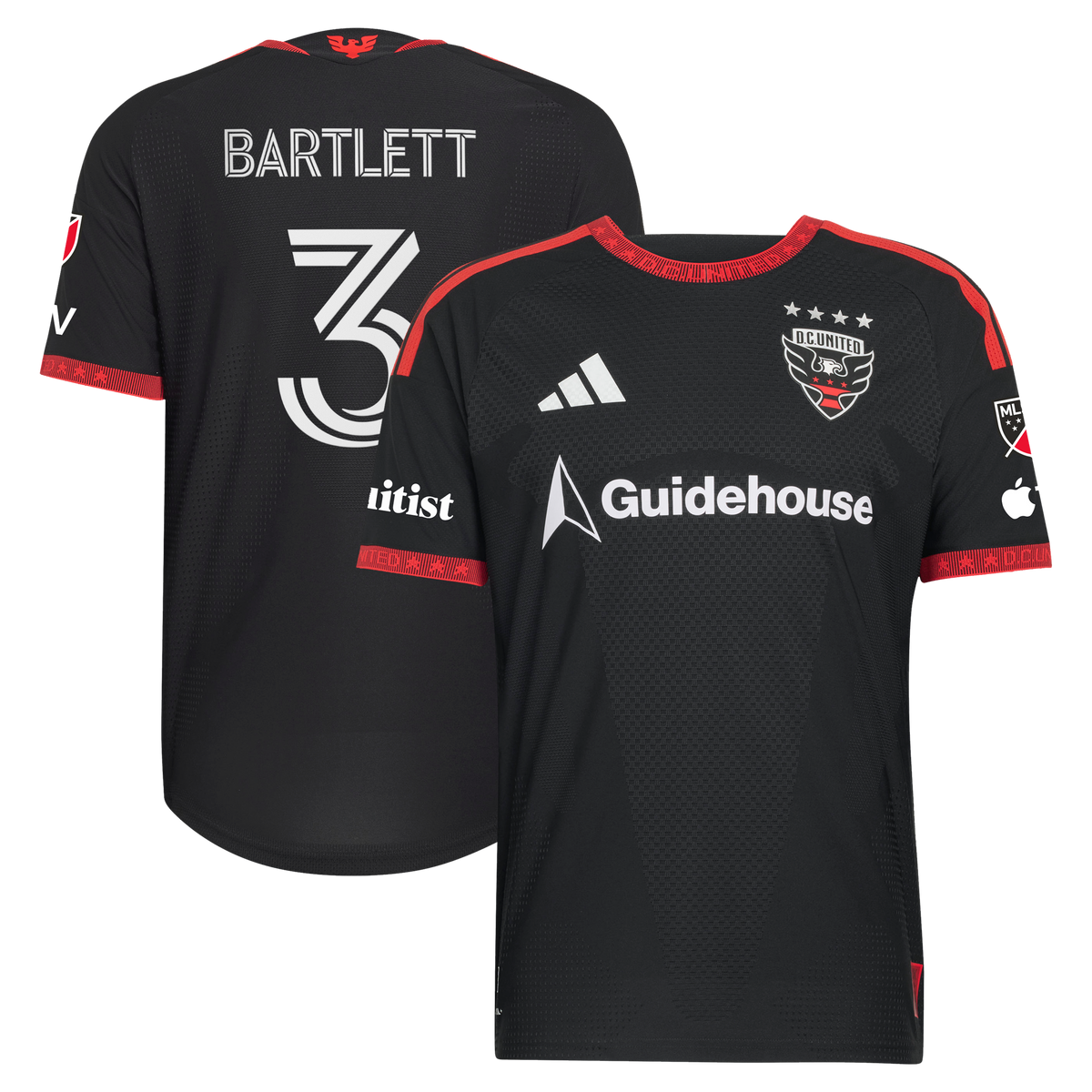 Men's D.C. United Lucas Bartlett Black 2026 Black-and-Red Kit On-Field Authentic Patch Jersey