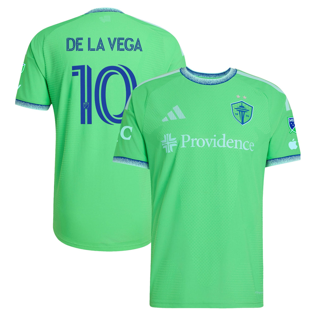 Men's Seattle Sounders FC Pedro de la Vega Rave Green 2026 The Evergreen State Kit On-Field Authentic Patch Jersey