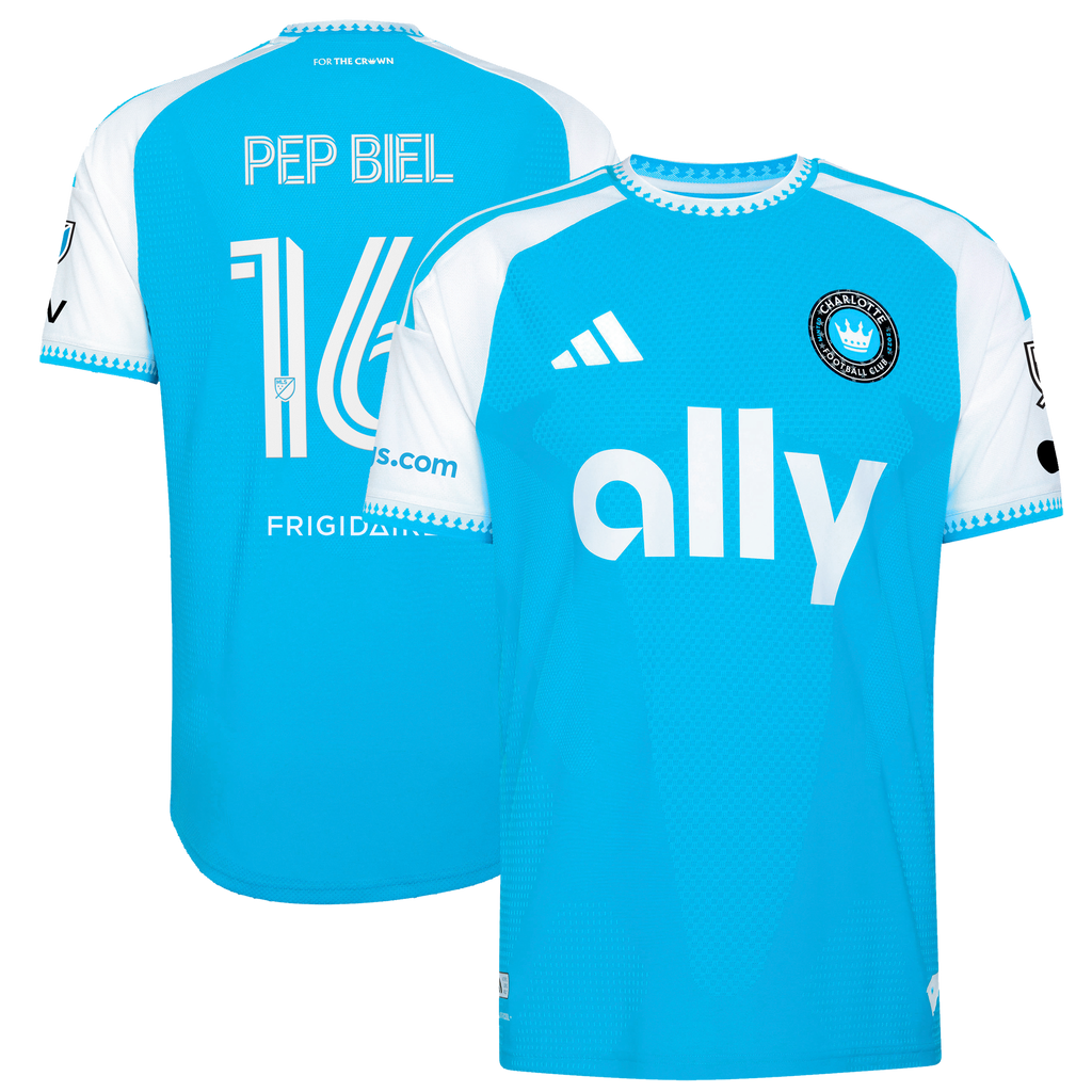 Men's Charlotte FC Pep Biel Blue 2026 Carolina Kit: Crowns Up On-Field Authentic Patch Jersey