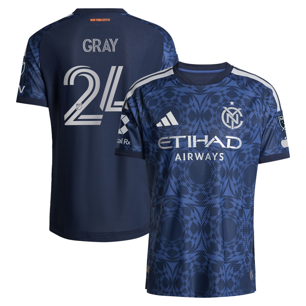 Men's New York City FC Tayvon Gray Blue 2026 The All Nations Kit On-Field Authentic Patch Jersey