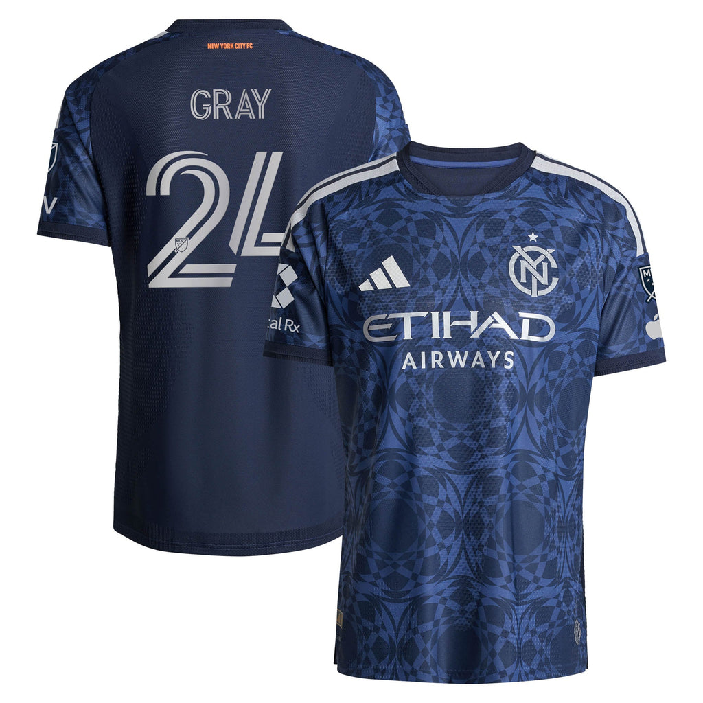 Men's New York City FC Tayvon Gray Blue 2026 The All Nations Kit On-Field Authentic Patch Jersey