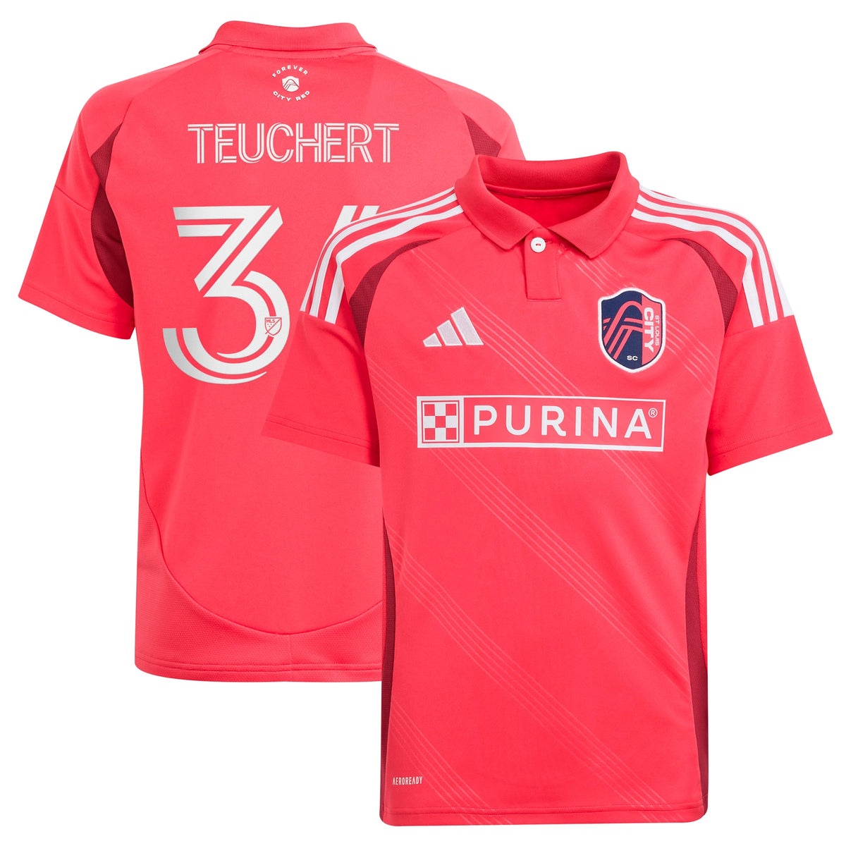 Youth St. Louis City SC Cedric Teuchert Pink 2025 Forever CITY Red Replica Player Jersey