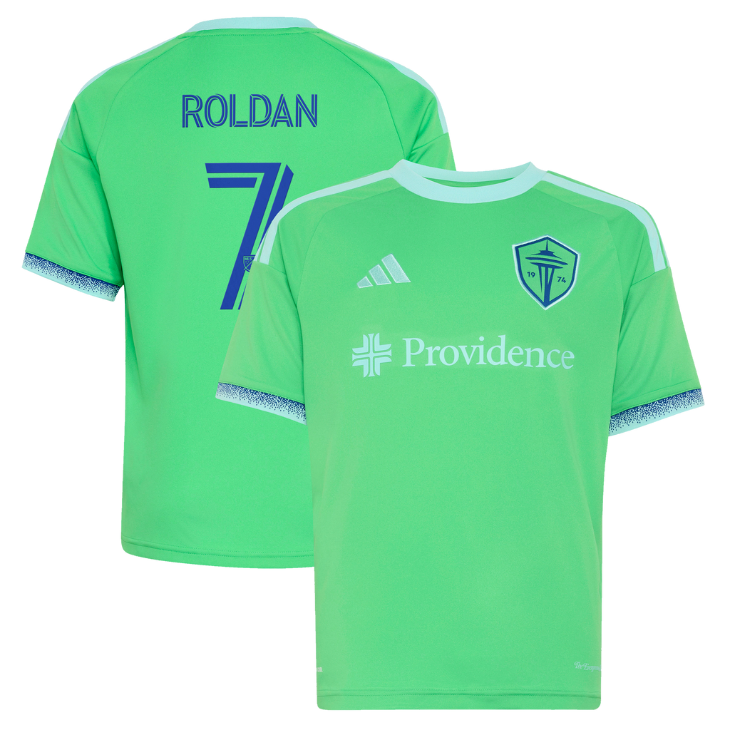 Youth Seattle Sounders FC Cristian Roldan Rave Green The Evergreen State Kit Replica Jersey