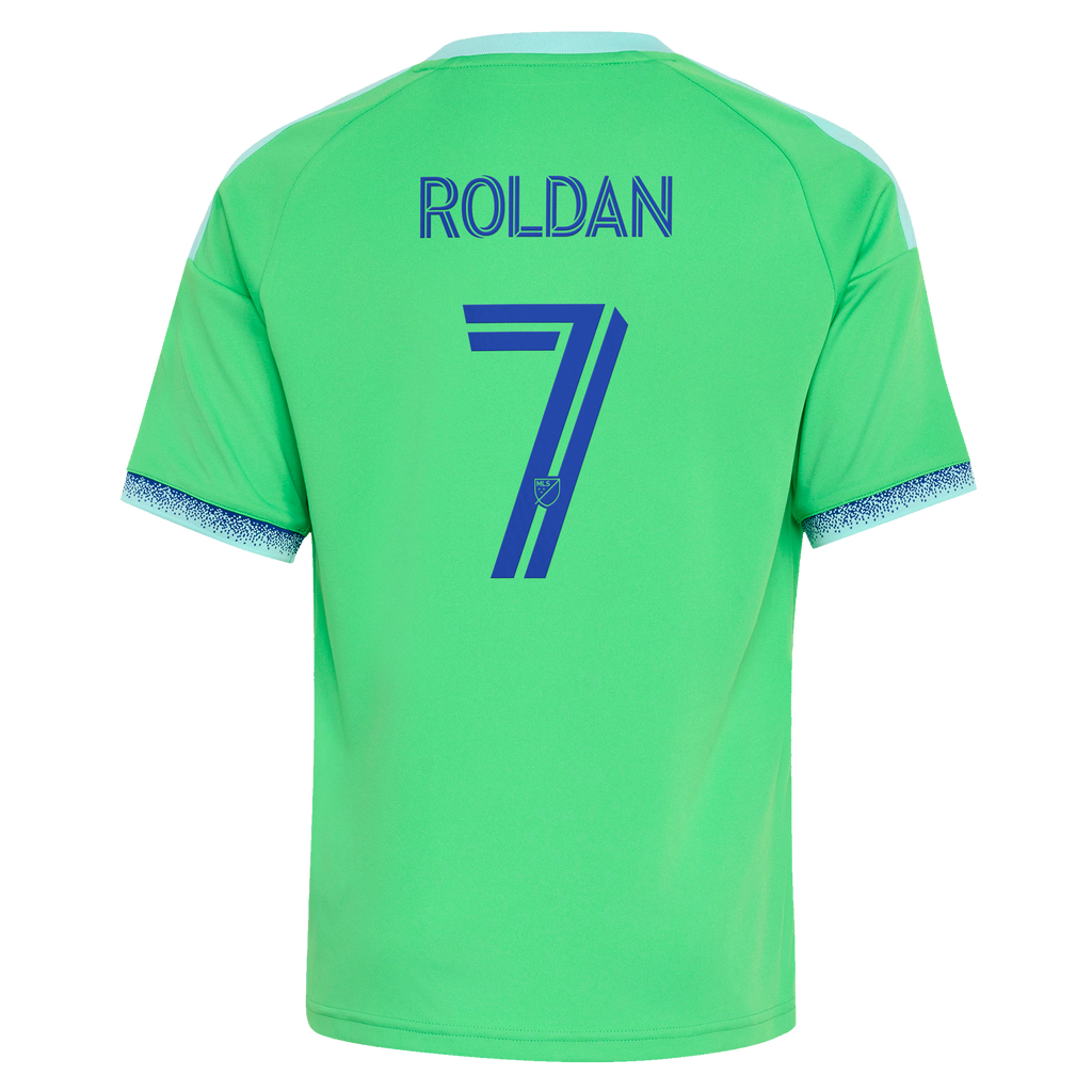 Youth Seattle Sounders FC Cristian Roldan Rave Green The Evergreen State Kit Replica Jersey