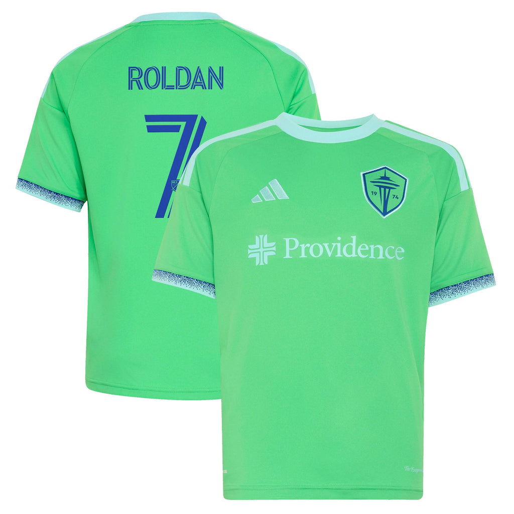 Youth Seattle Sounders FC Cristian Roldan Rave Green The Evergreen State Kit Replica Jersey